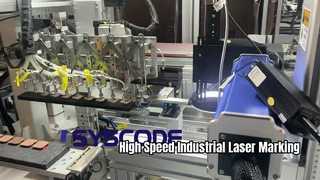 Demonstração industrial da máquina de marcação a laser de fibra Syscode 70W